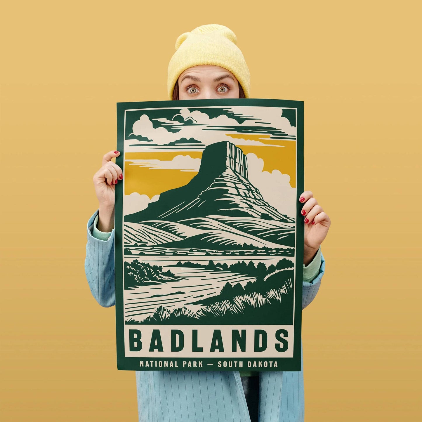 Badlands South Dakota Green Travel Poster - HypeSheriff