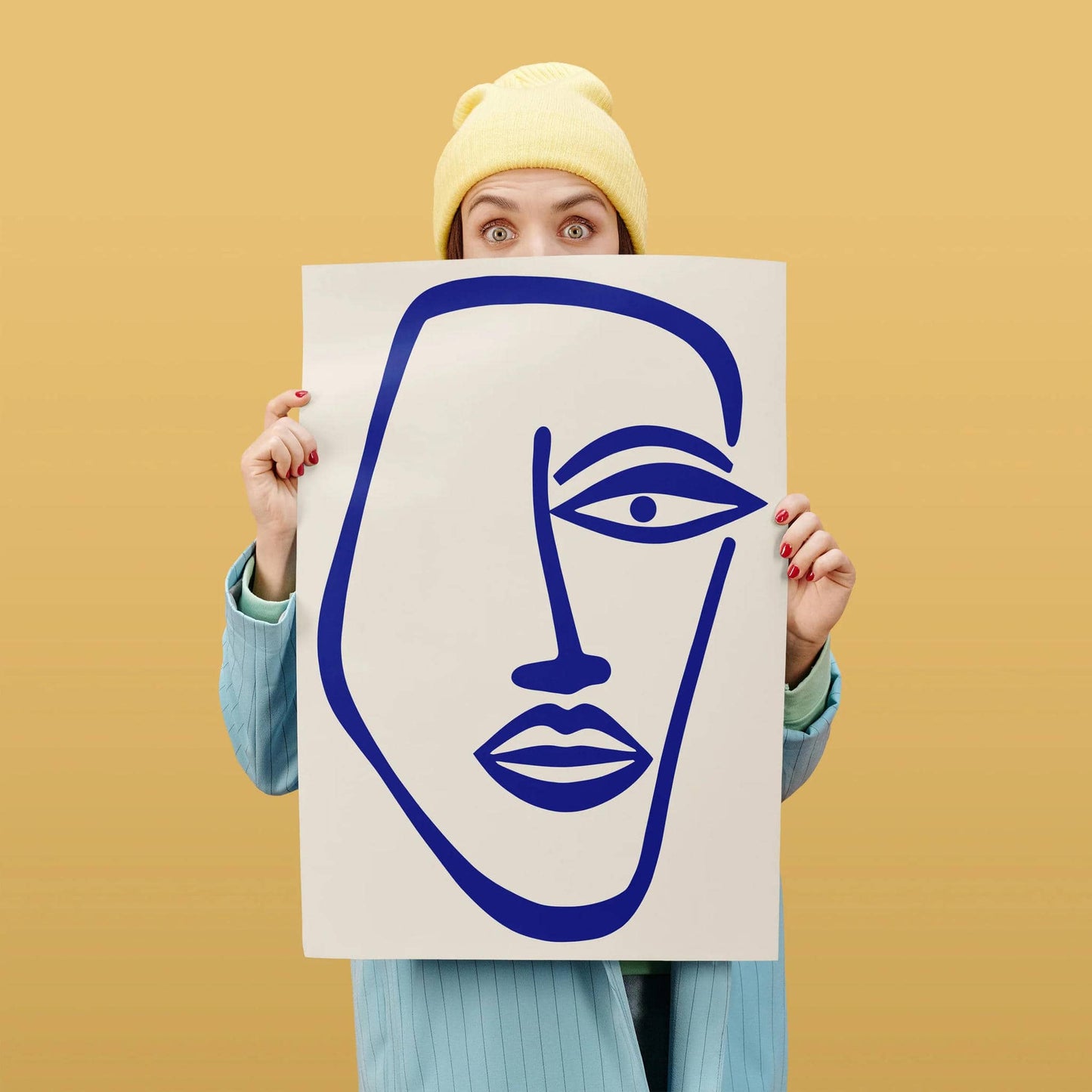 Blue Ink Line Art Face Poster - HypeSheriff