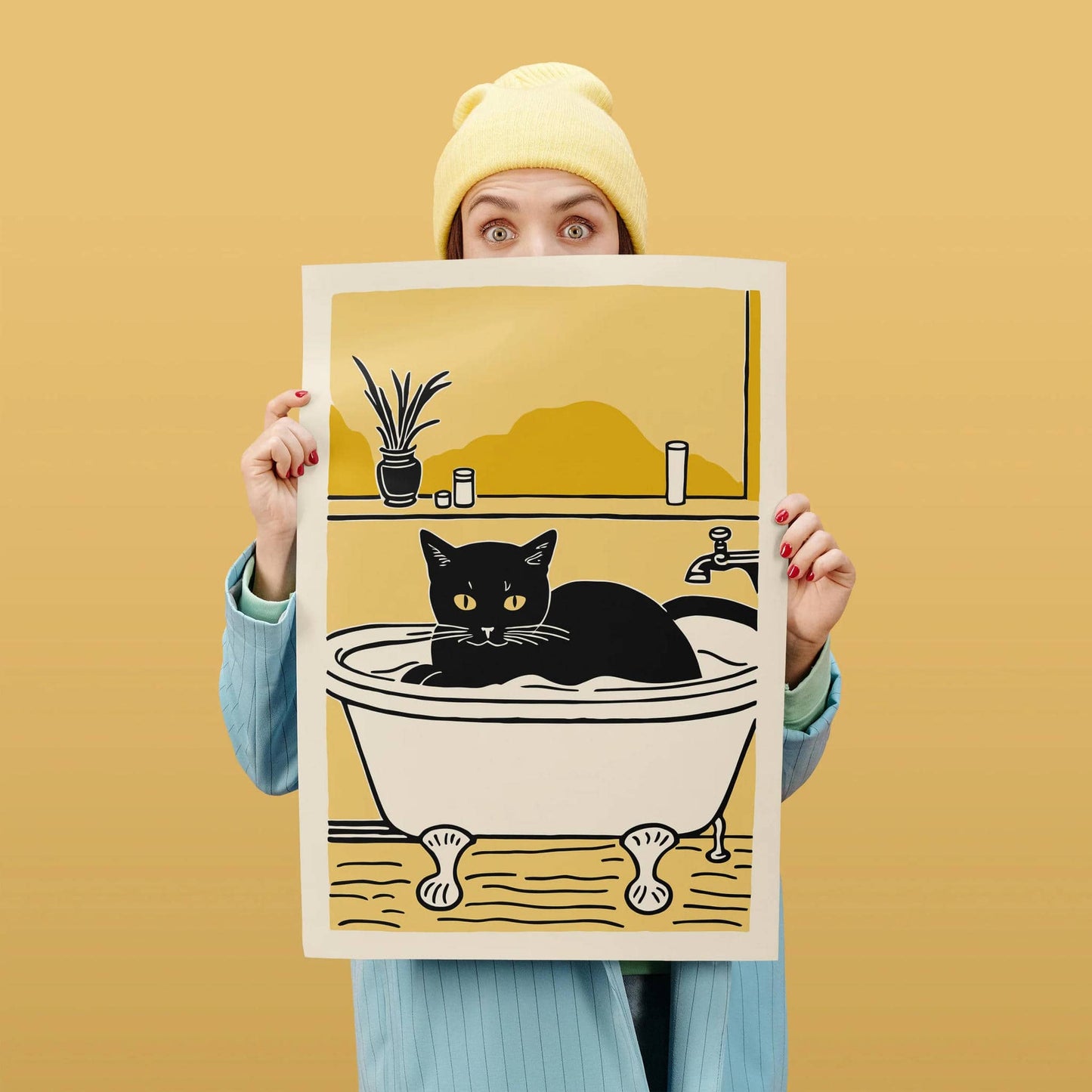 Black Cat in a Bath Cute Poster - HypeSheriff