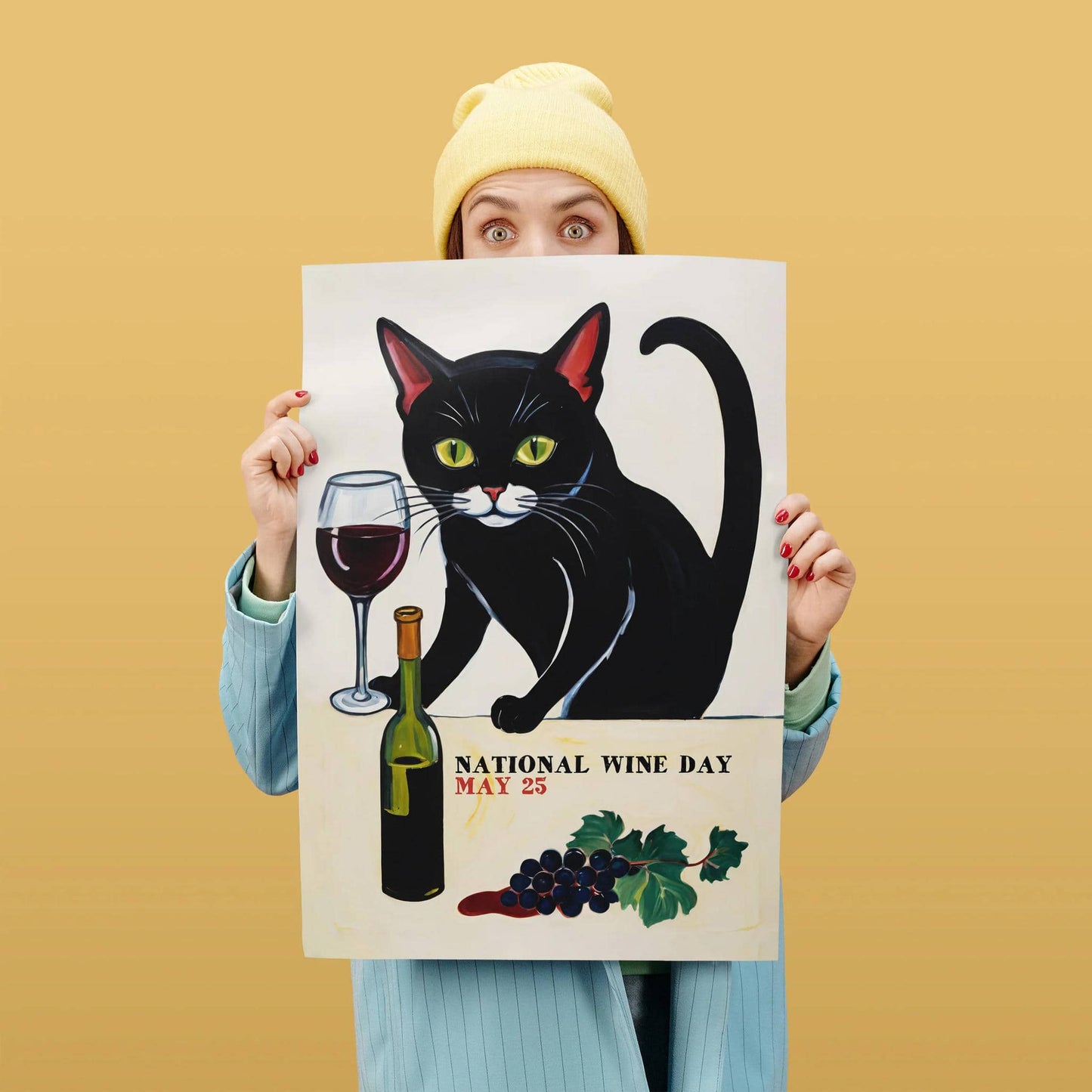 National Wine Day Black Cat Poster