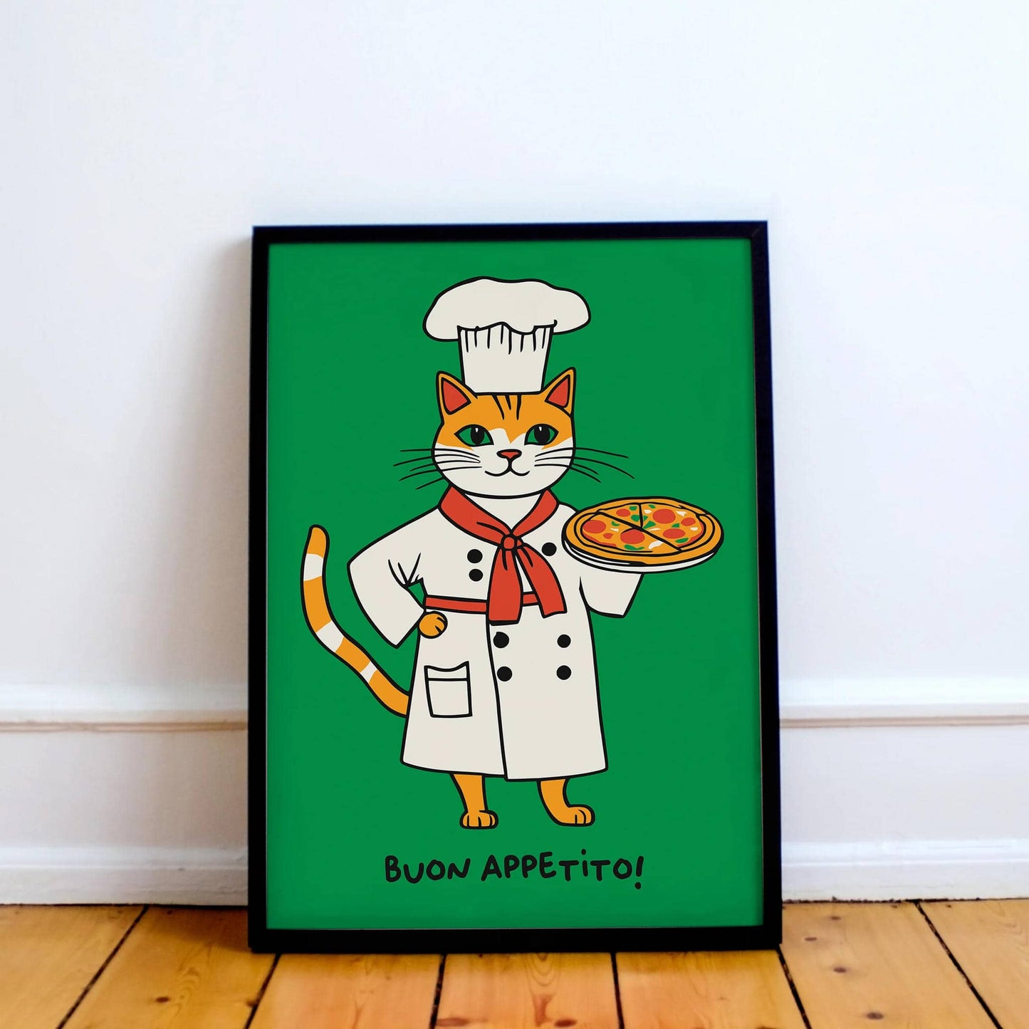 Buon Appetito Cat Pizza Lover Green Poster - HypeSheriff