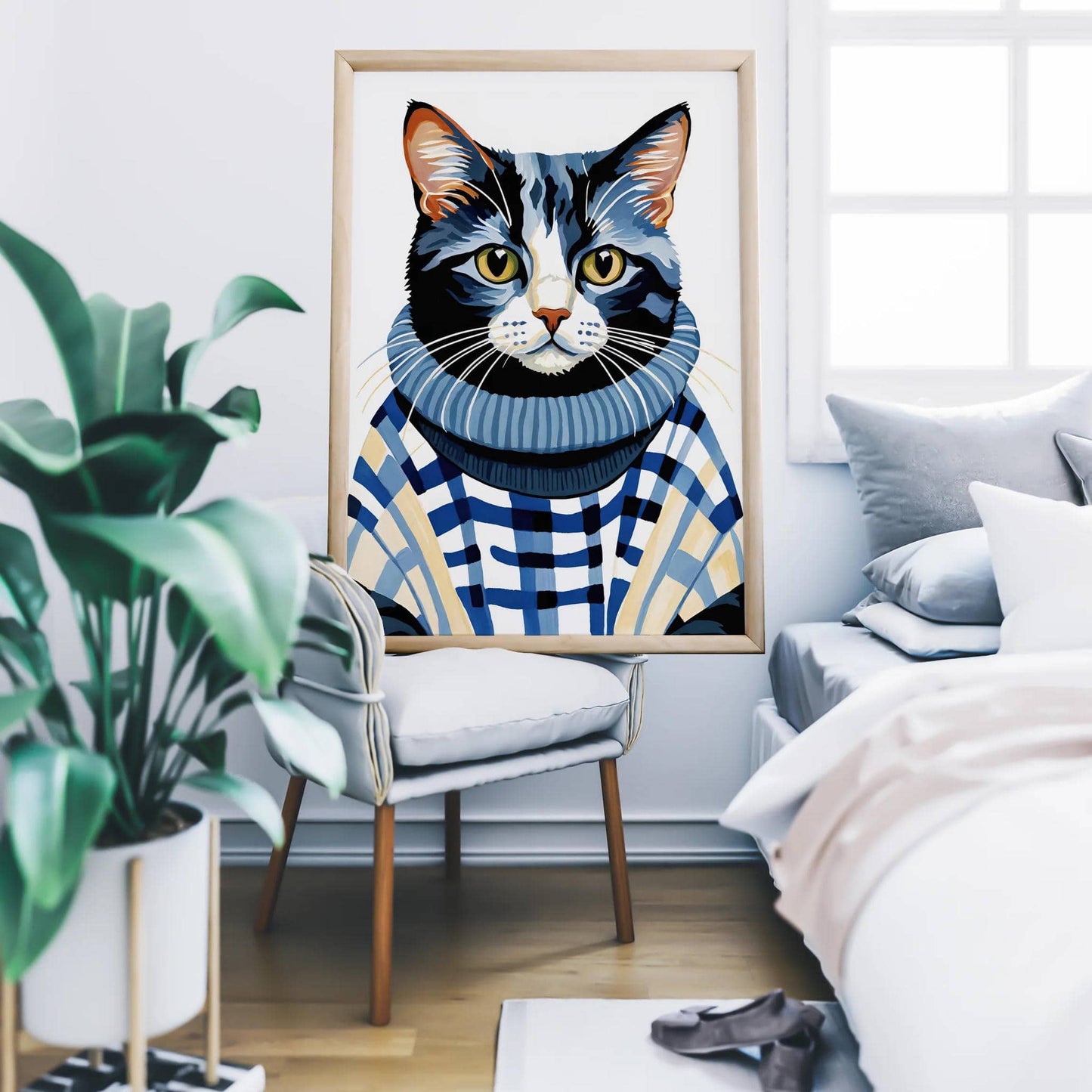 Fashionable Cat in a Sweater Wall Art - HypeSheriff
