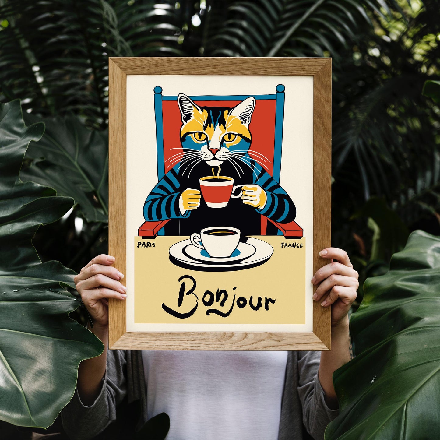Bonjour Cat Coffee Wall Art Kitchen