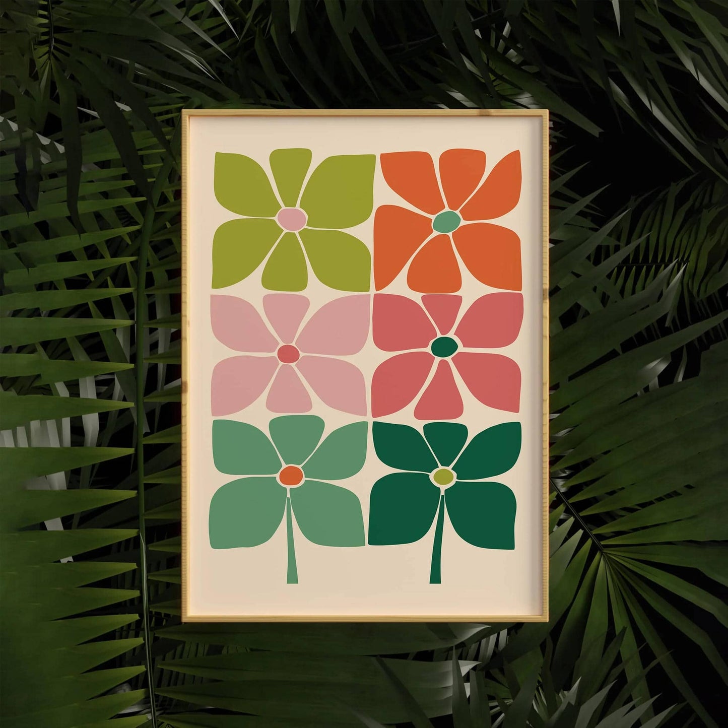 Retro Colorful 60s Flowers Poster