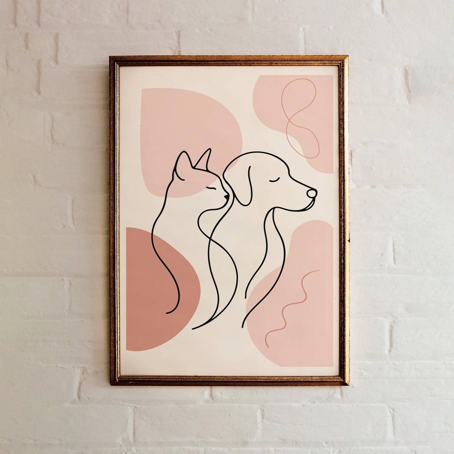 Cat & Dog Line Art – Pink Pastel Poster