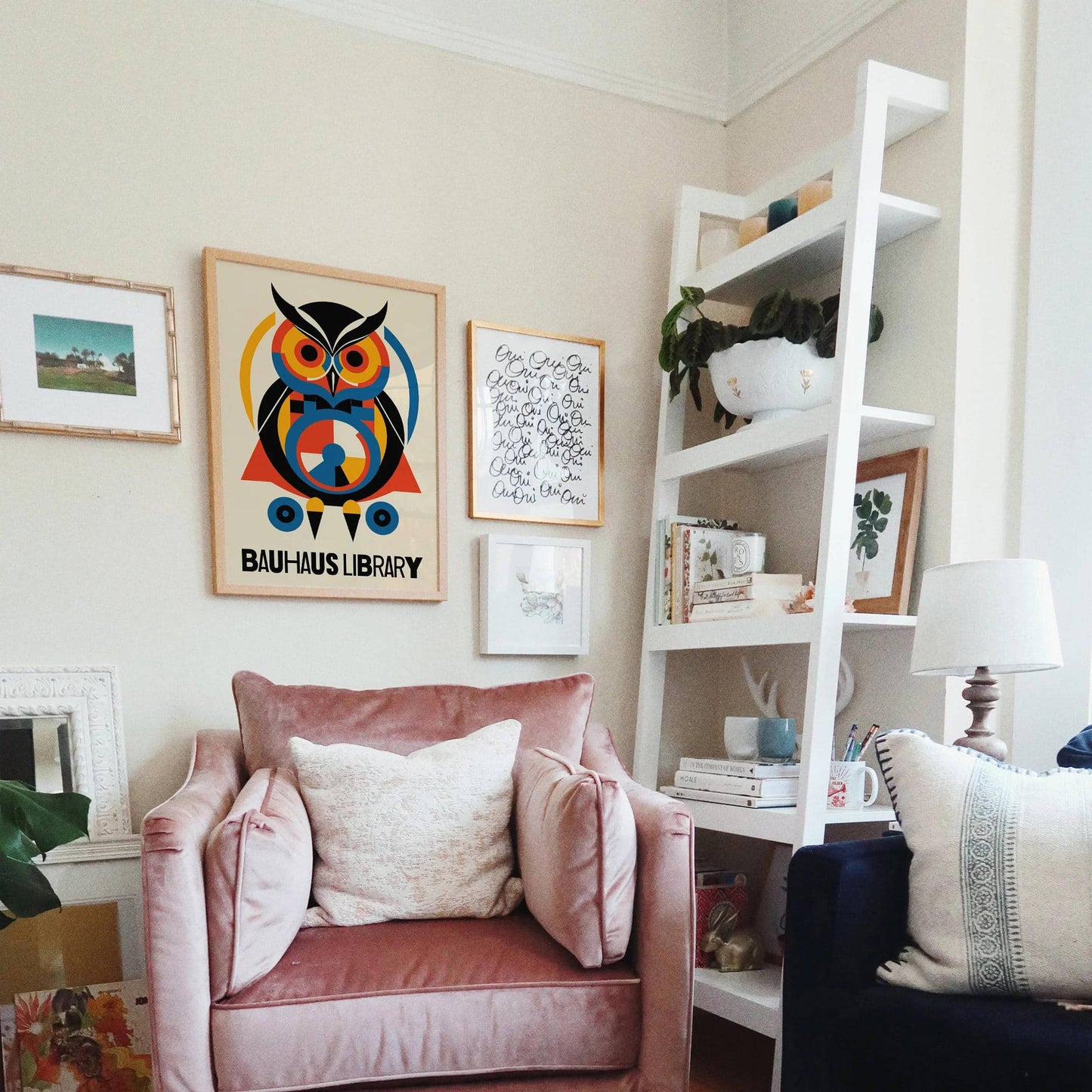 Bauhaus Library Geometric Owl Poster Print