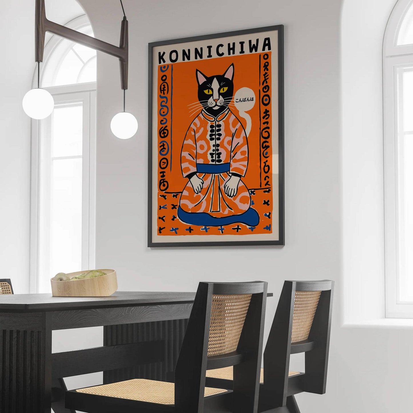 Konnichiwa - Cute Japanese Cat Poster - HypeSheriff