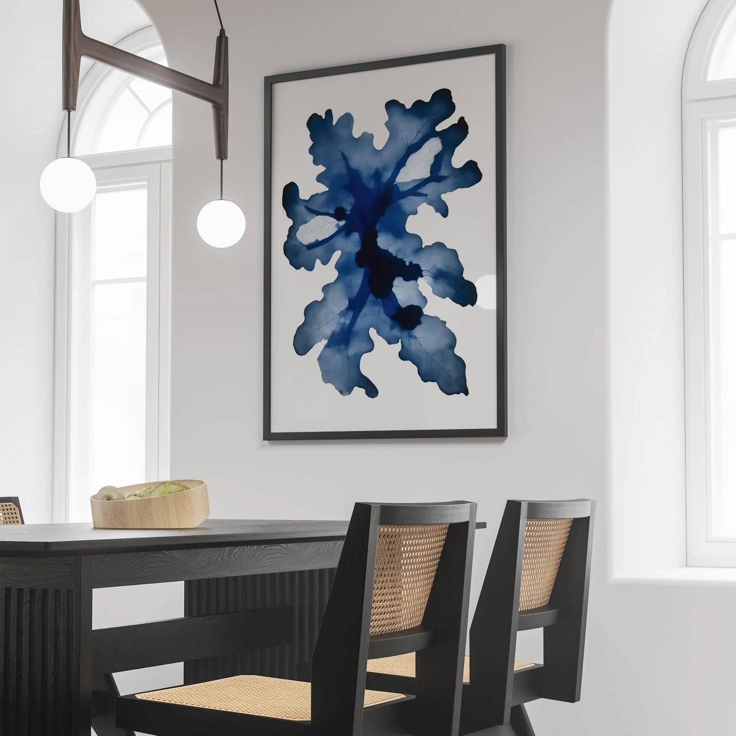 Navy Blue Scandinavian Leaf Poster - HypeSheriff