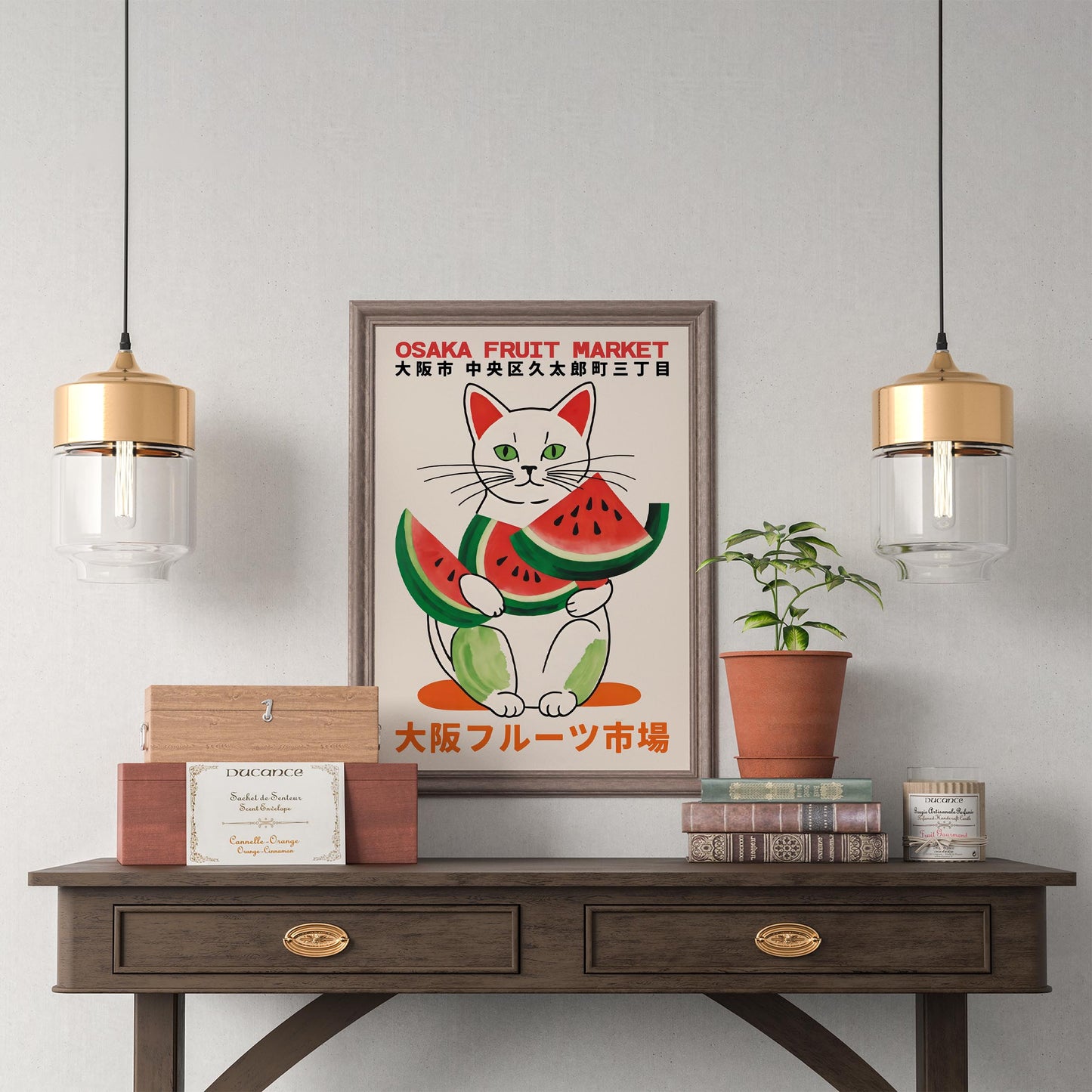 Osaka Fruit Market Cat Poster Print
