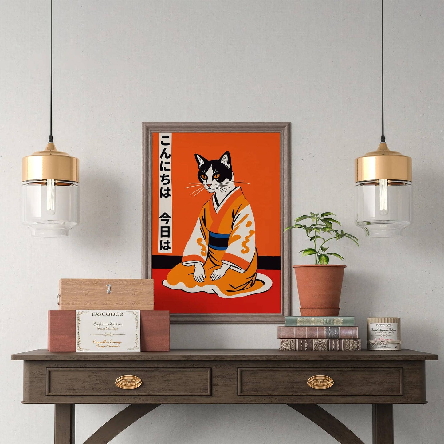Japanese Kimono Cat Art Print - HypeSheriff