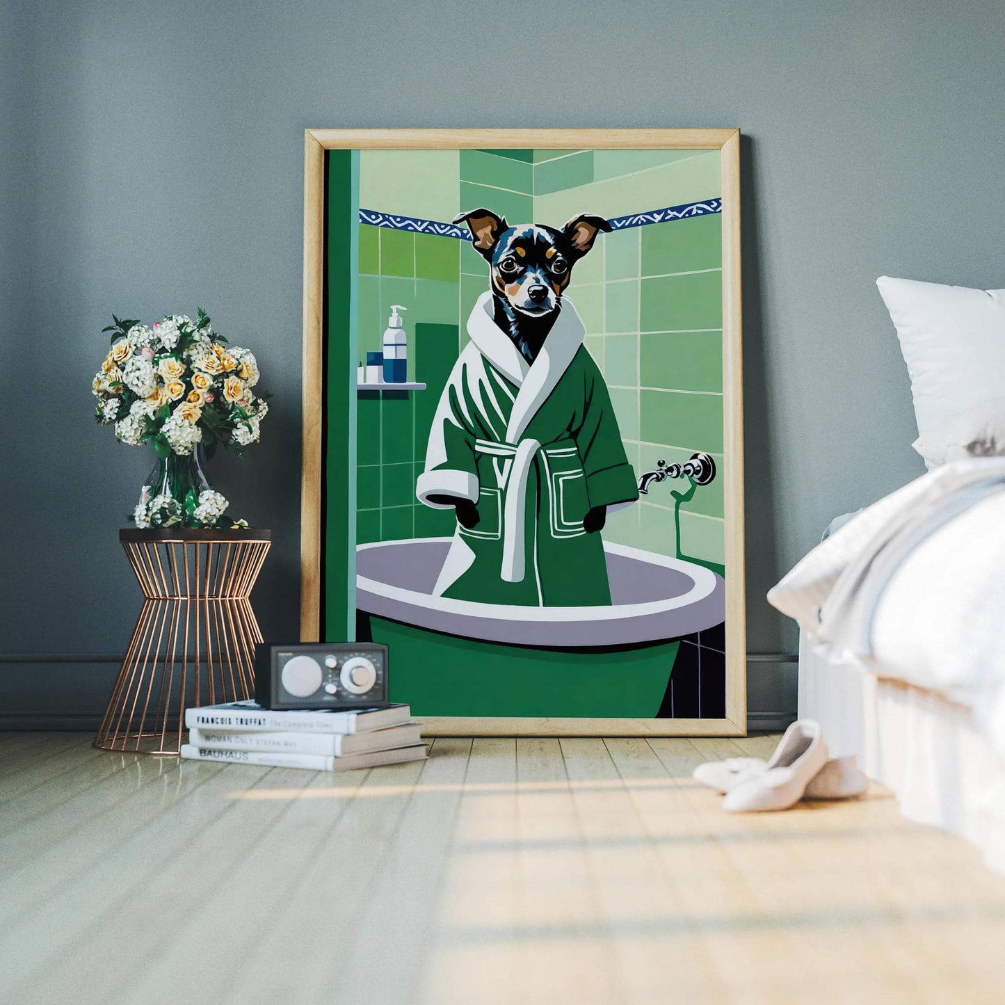 Cute Dog Bathroob Art Print