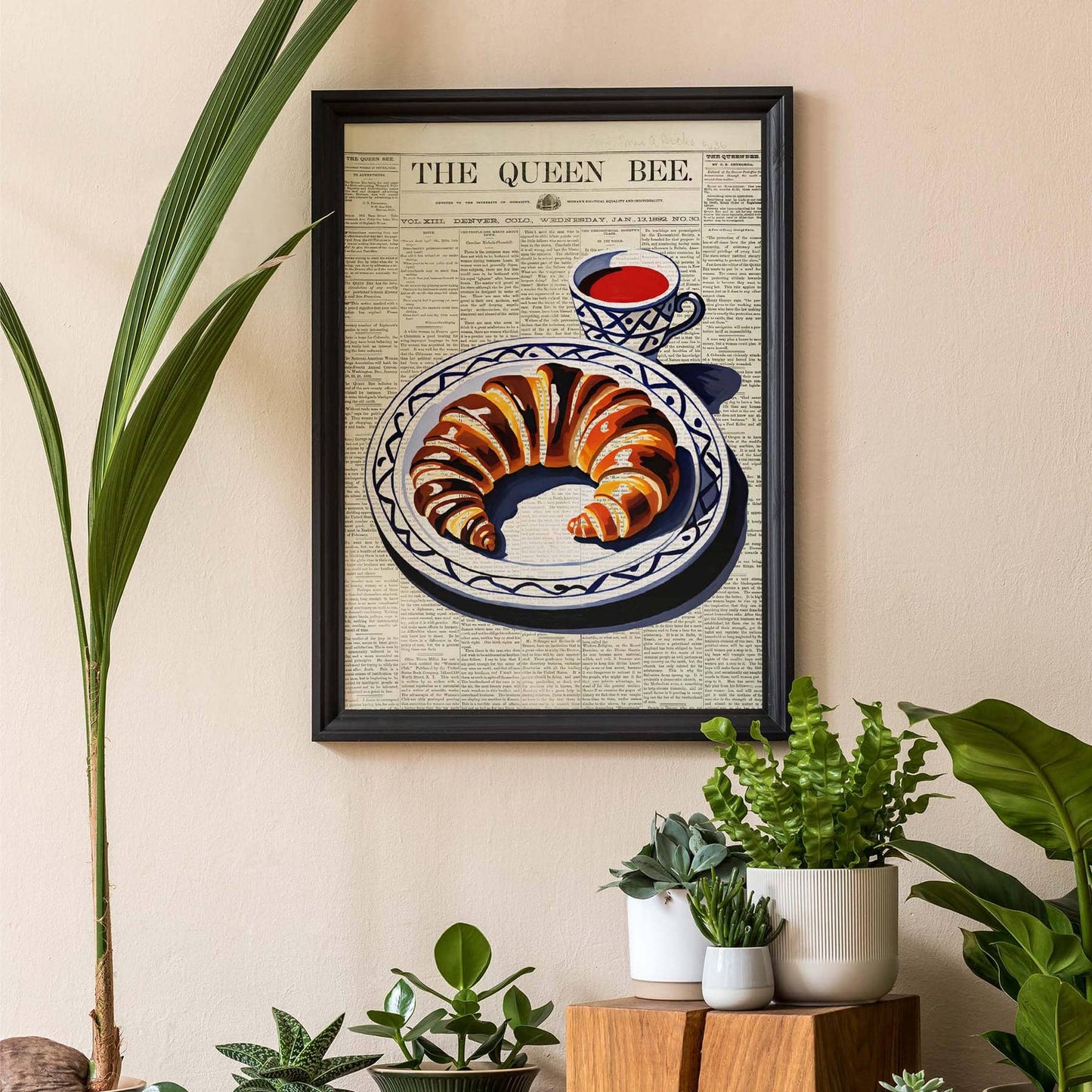 Vintage Croissant Newspaper Kitchen Poster
