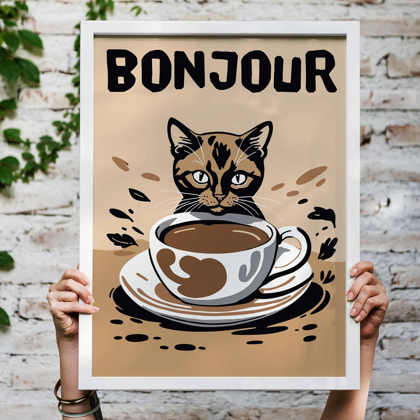 Bonjour Coffee Cat Poster