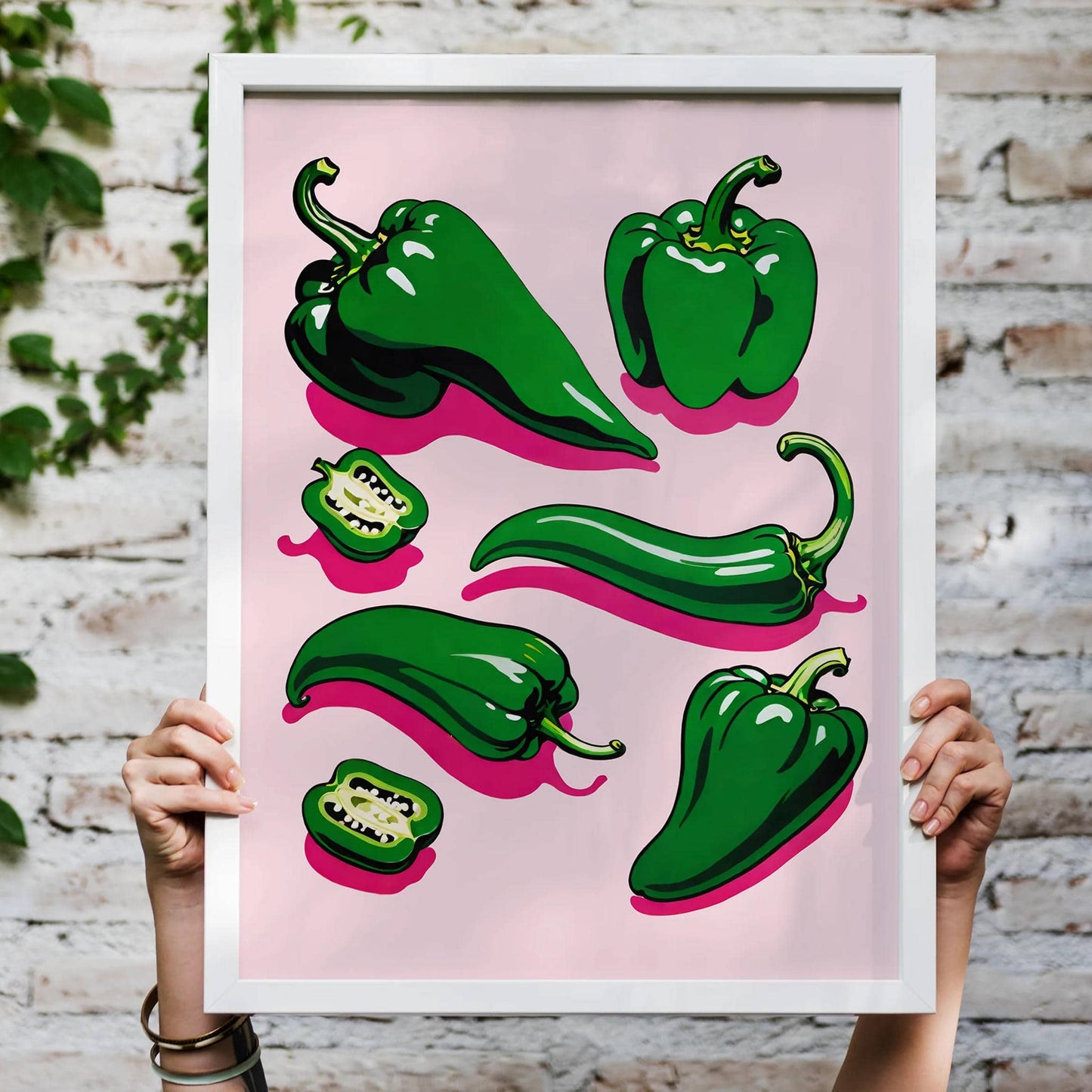Green Peppers Quirky Wall Art Print