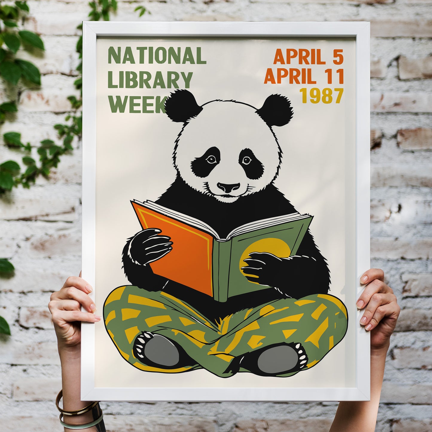 National Library Week Panda Retro Art Print