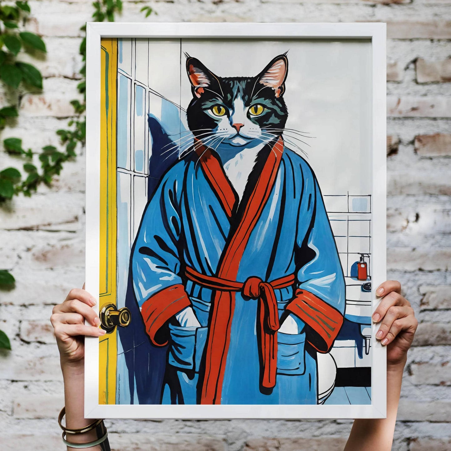 Cat in Bathrobe Wall Art Print