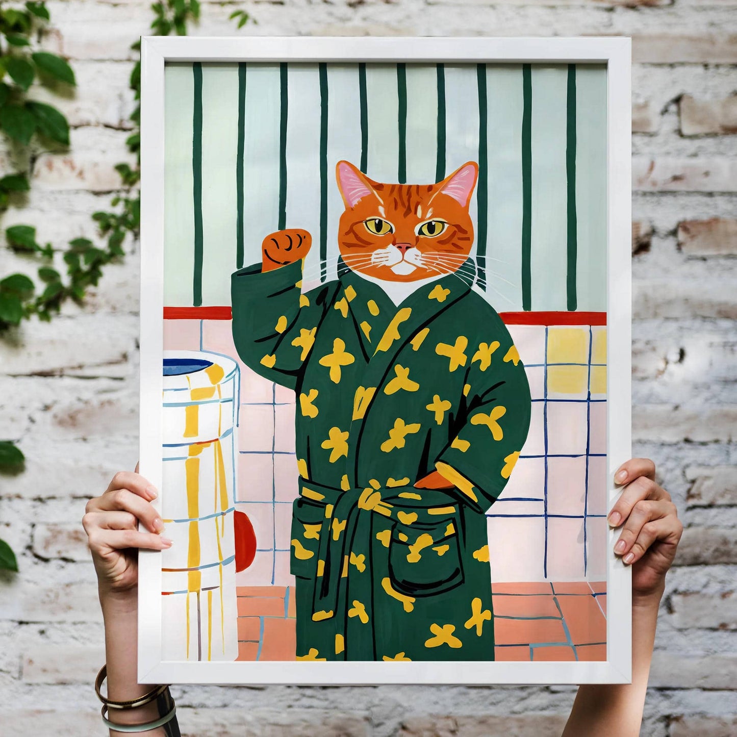 Cute Cat in Bathrobe Art Print - HypeSheriff