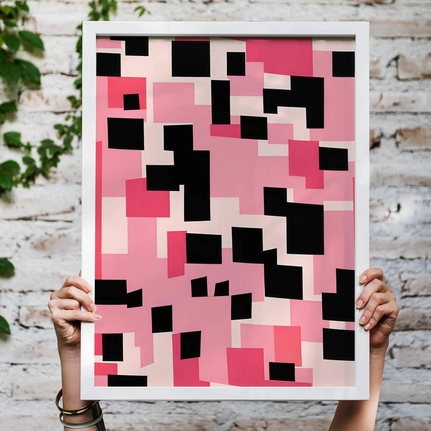 Pink and Black Colorblocks Art Print - HypeSheriff