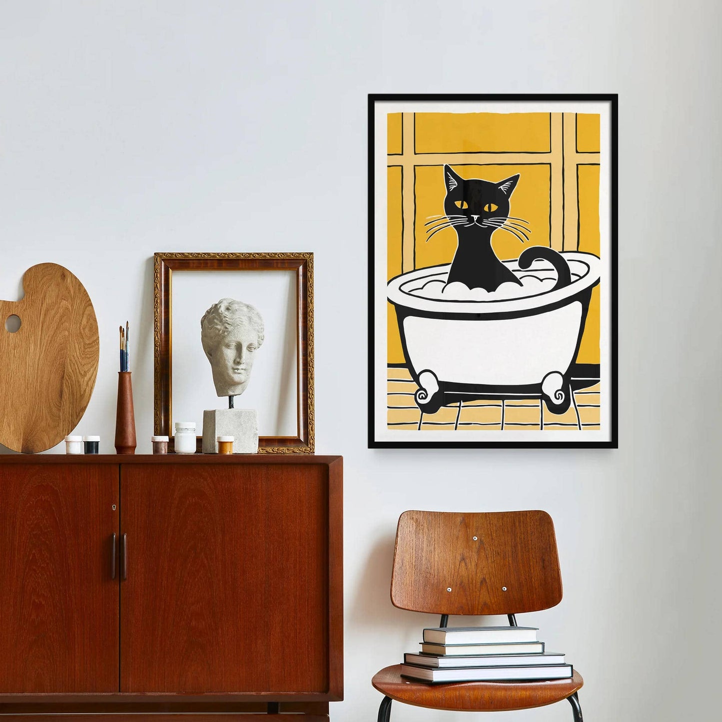 Cute Cat Taking a Bath Wall Art Print - HypeSheriff