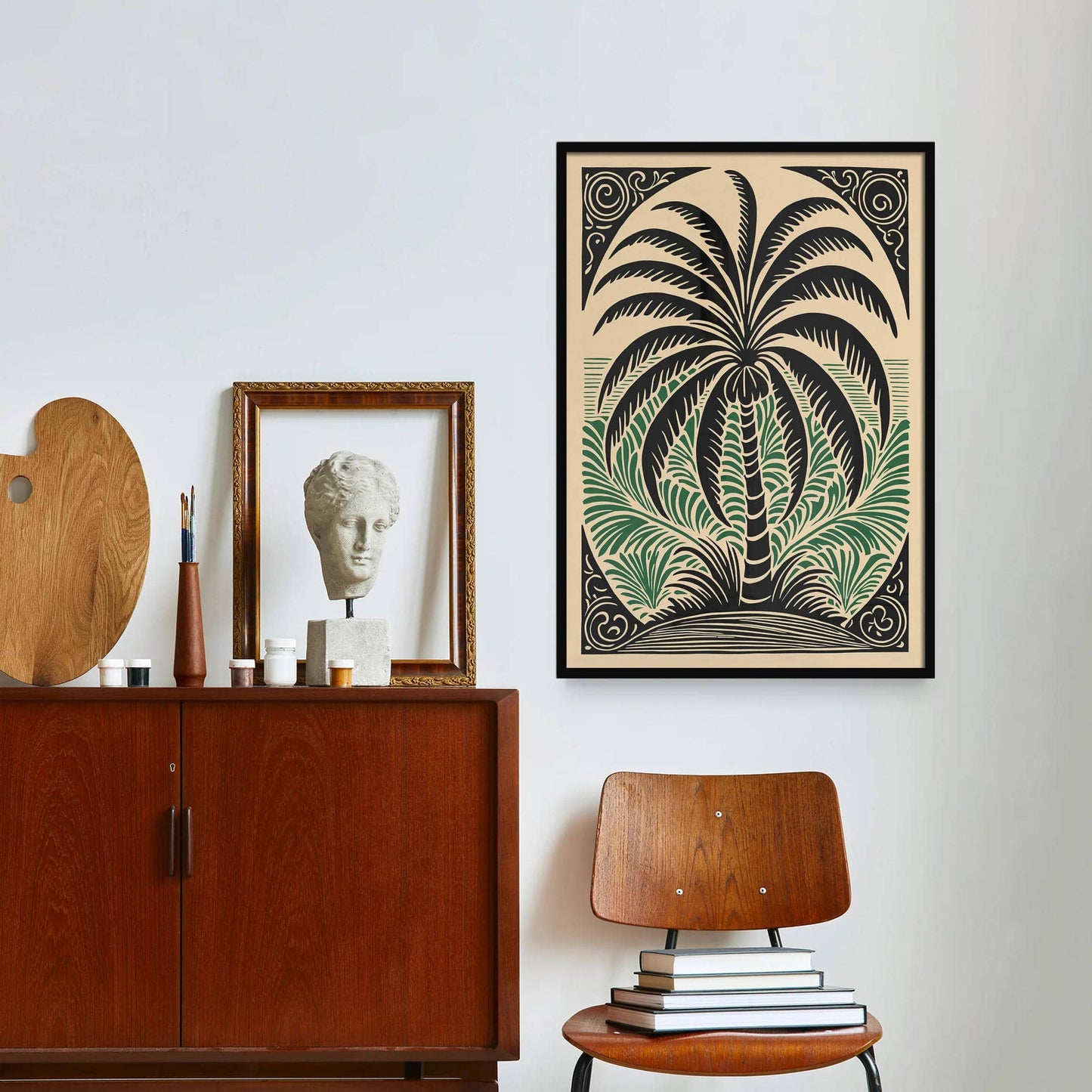 Black Palm Tree Linocut Style Poster