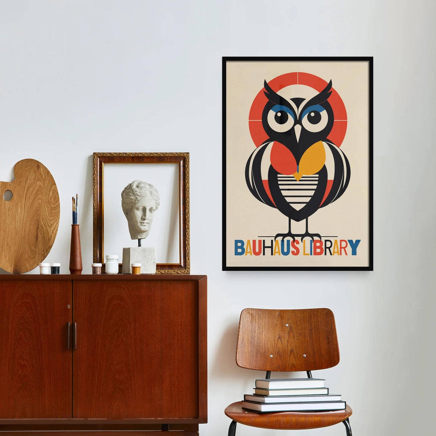 Bauhaus Library Geometric Owl Poster - HypeSheriff
