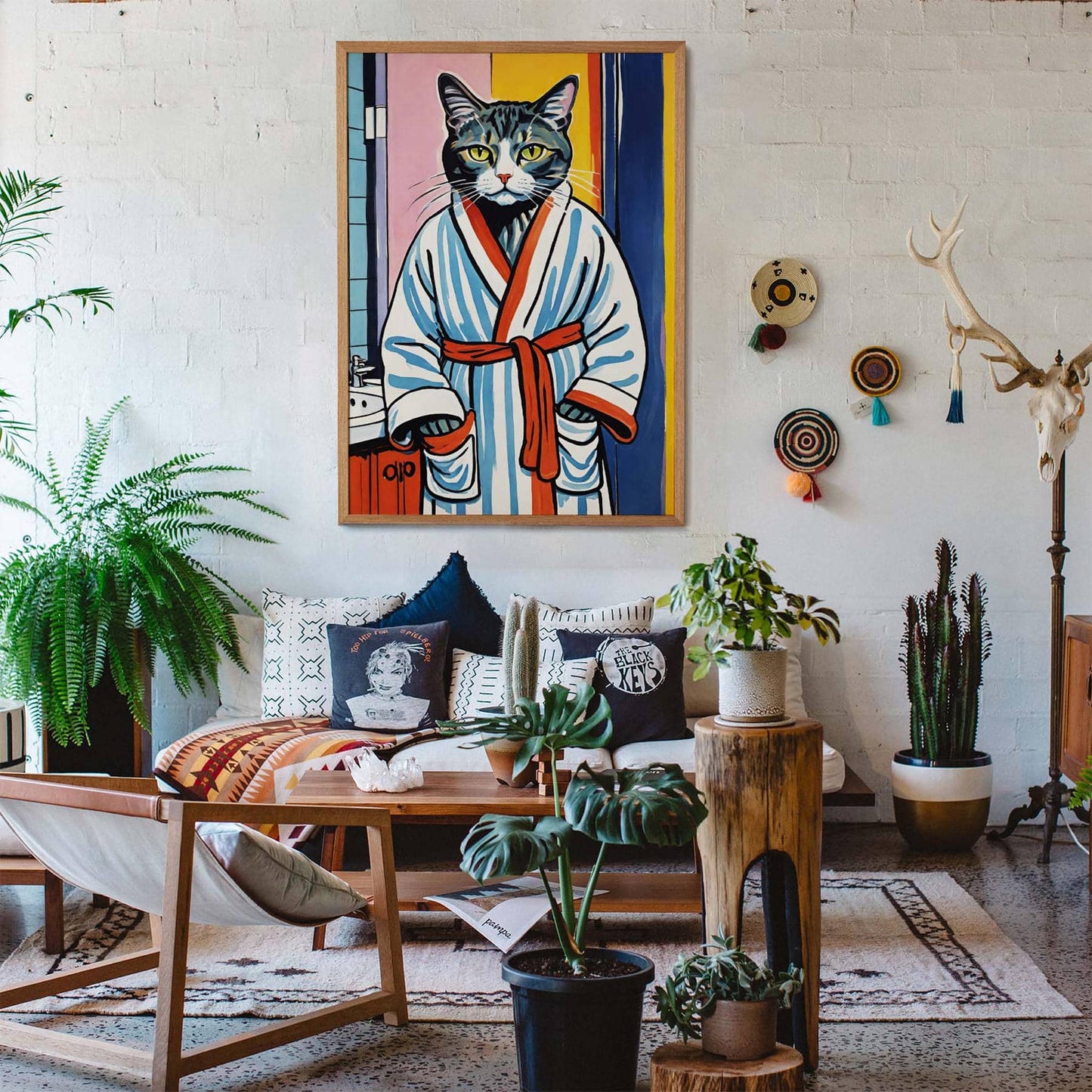 Bathrobe Cat Bathroom Poster Print