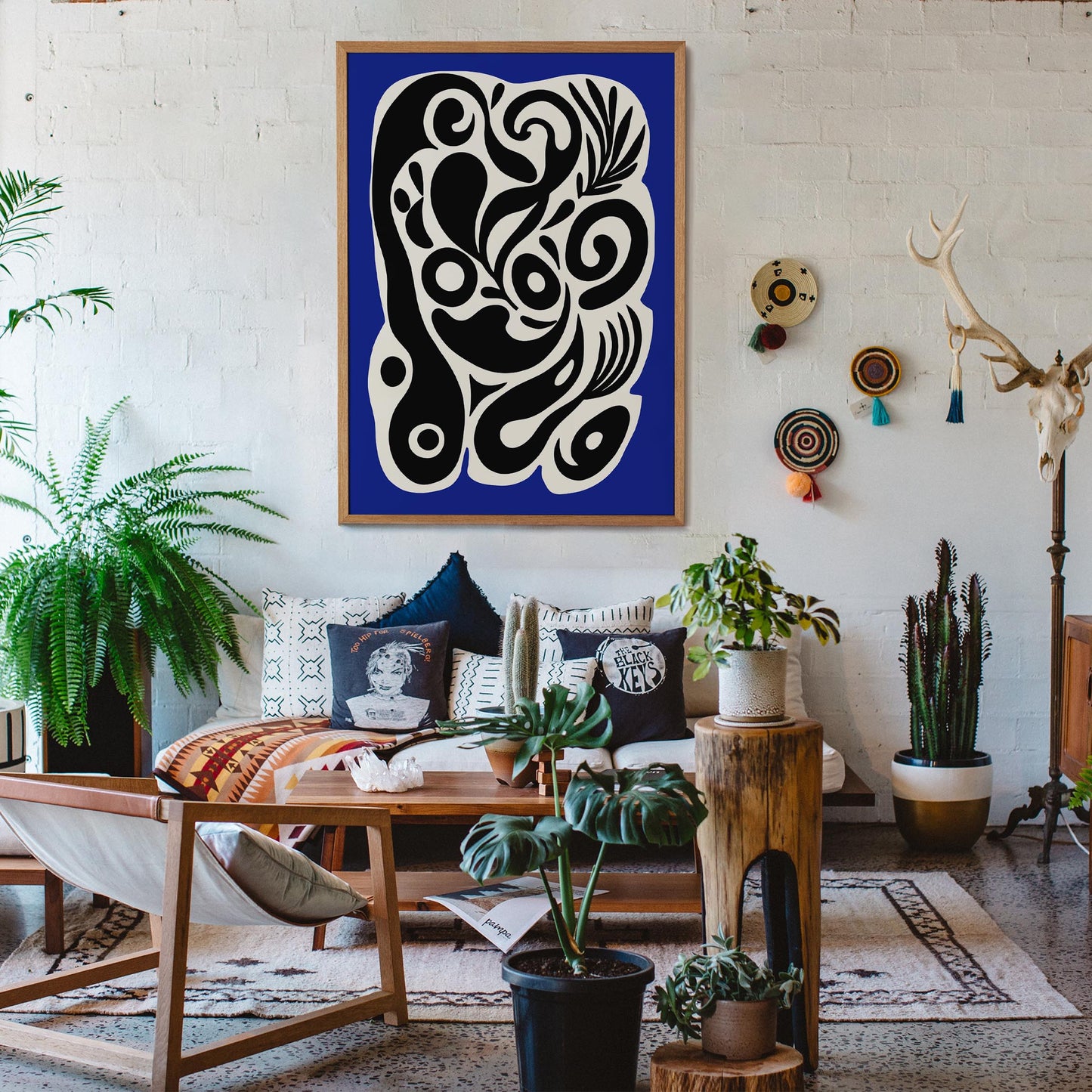 Modern Abstract in Black and Blue Wall Art Print