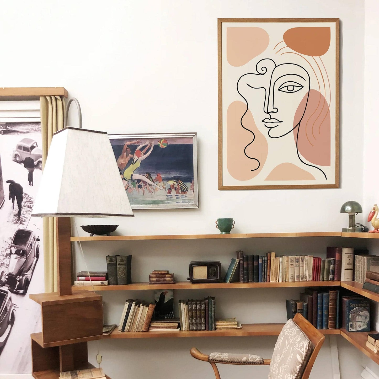 Line Art Woman Face Poster – Beige Neutral Wall Decor