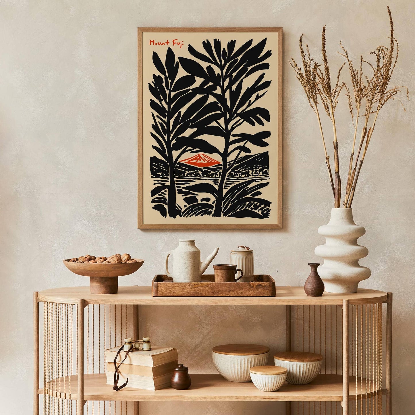 Mount Fuji Travel Black Ink Style Poster