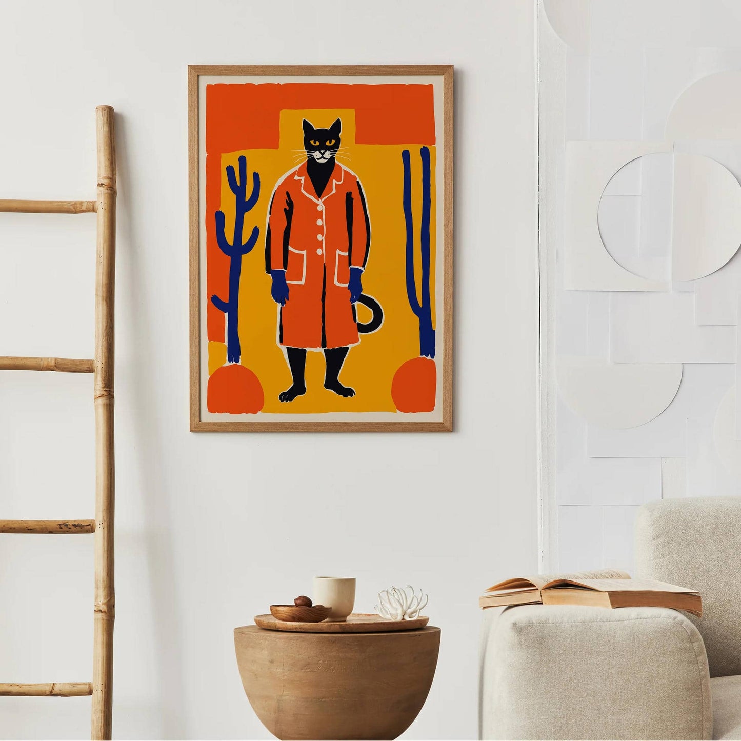 Folk Cat Farmer Wall Art Print - HypeSheriff
