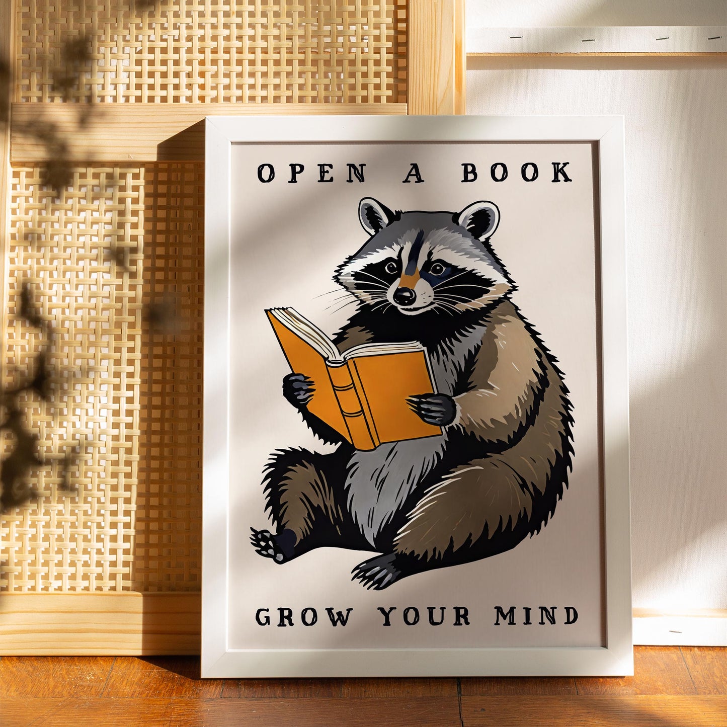 Open A Book Raccoon Reading Wall Art Print