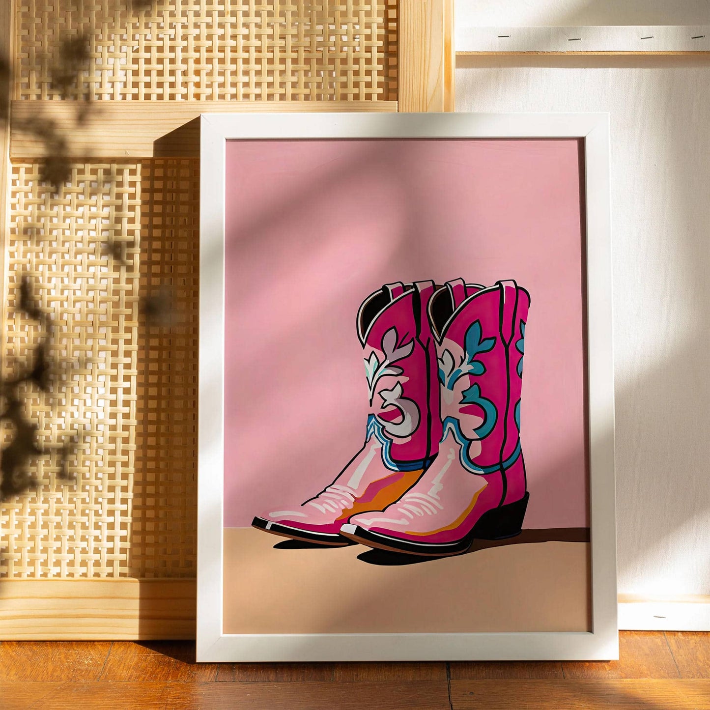 Pink Cowgirl Boots Wall Art Print