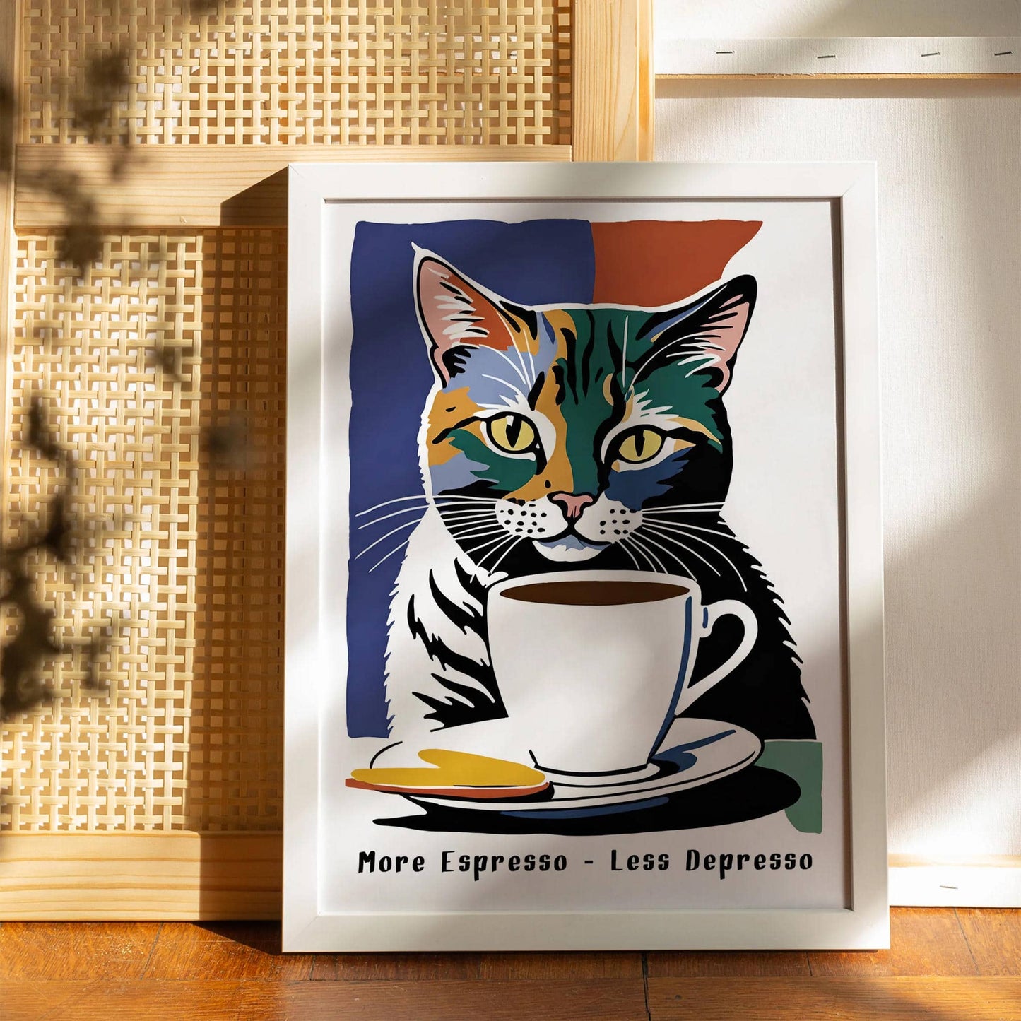 Coffee Cat More Espresso Less Depresso Art Print