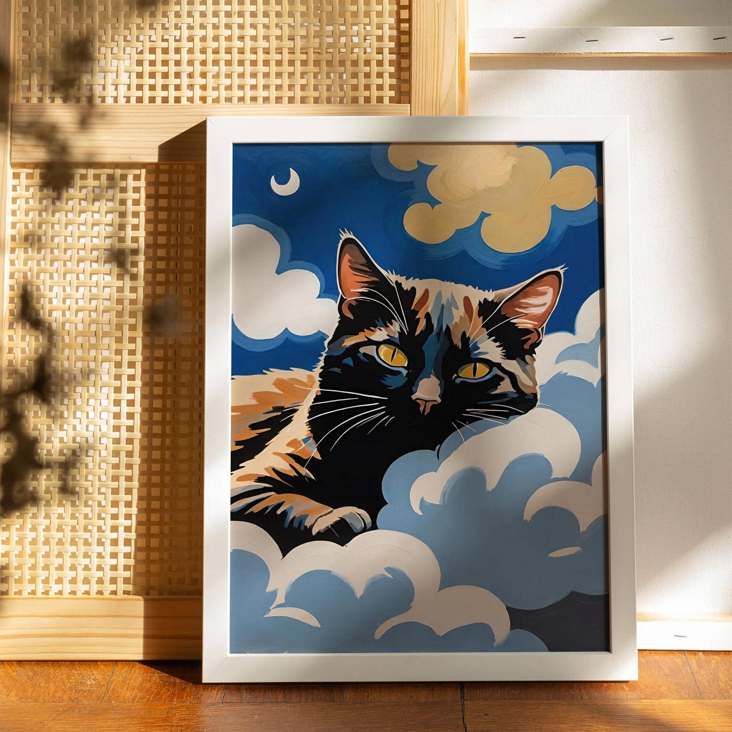 Sleepy Black Cat Wall Art Print
