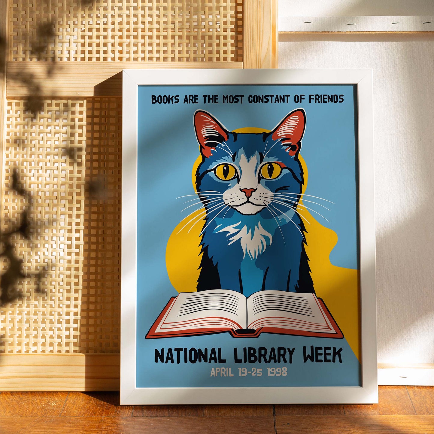 Reading Cat Library Poster 1998 Print