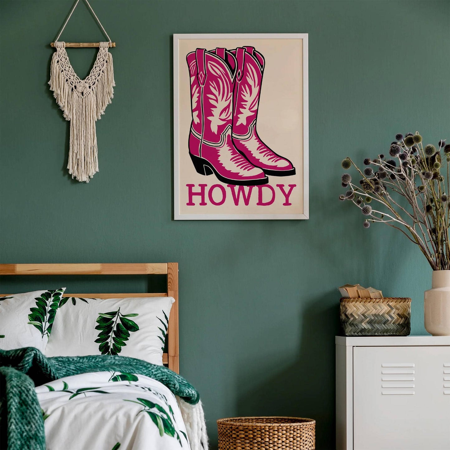 HOWDY Pink Cowgirl Boots Print