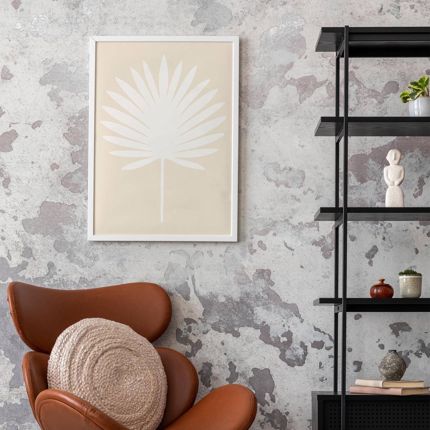 White Palm Leaf Print – Neutral Minimal Wall Decor