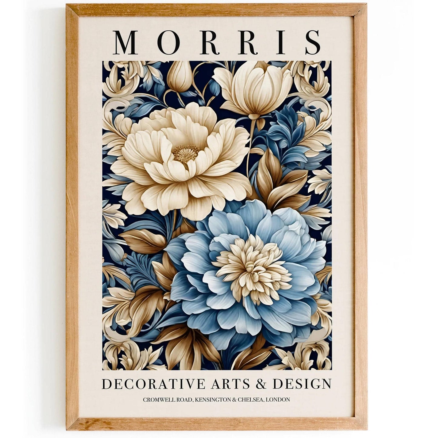 Blue Floral Art Inspired by Morris Poster