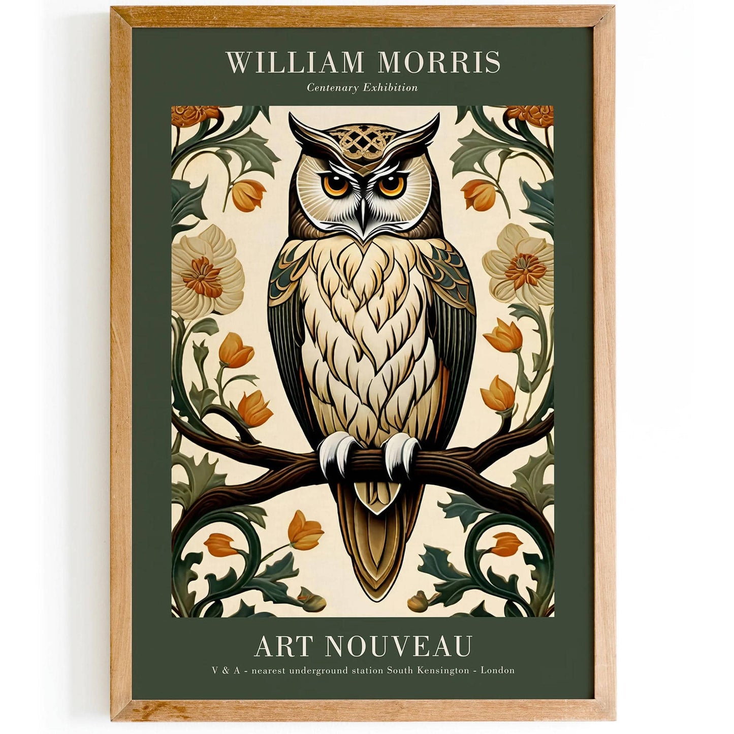 Art Nouveau Green Owl Morris Poster - HypeSheriff