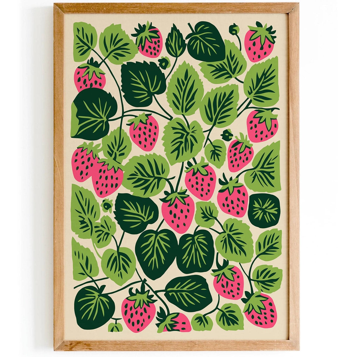 Pink Strawberries Pattern Poster