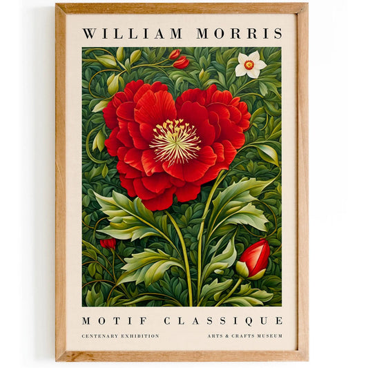William Morris Inspired Red Flower Print