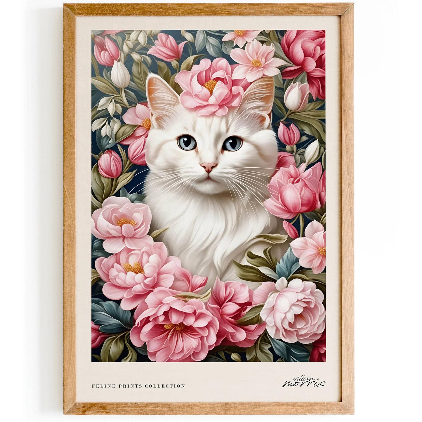 Cat in Pink Flowers Cute Art Print - HypeSheriff