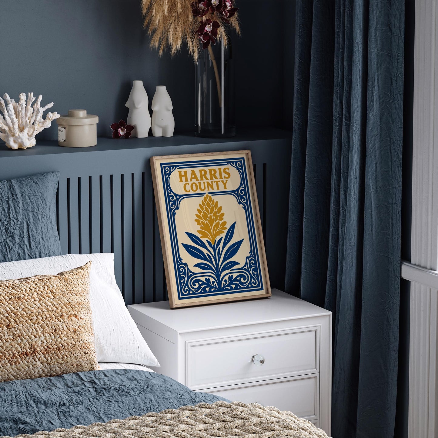 Harris County Poster with Rococo Flower Art Print