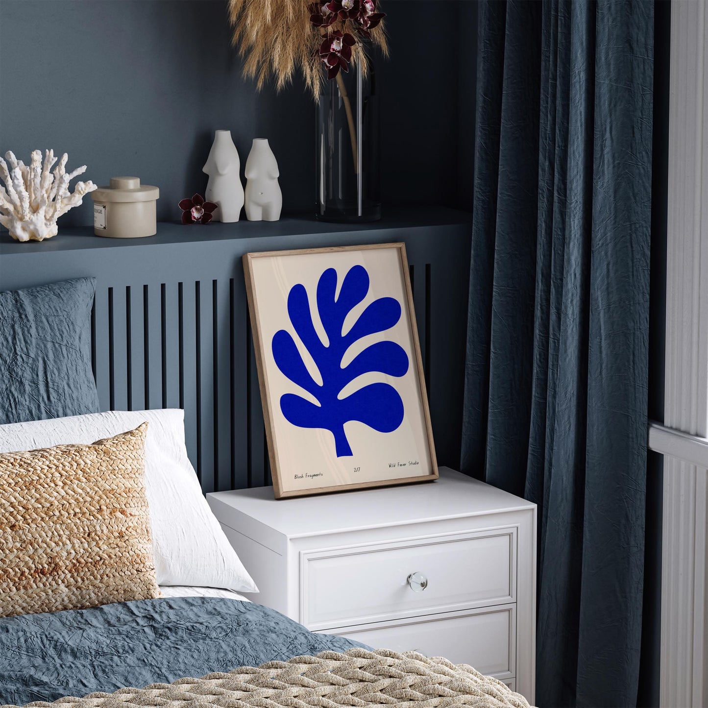 Blue Blush Fragments Poster - Cut Outs Leaf in Matisse Style