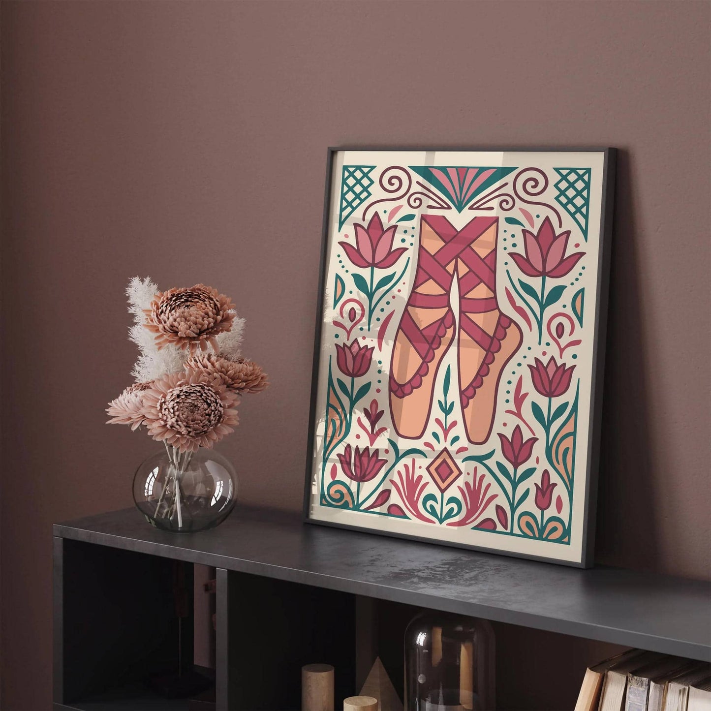 Pointe Ballet Shoes Poster in Art Deco Style