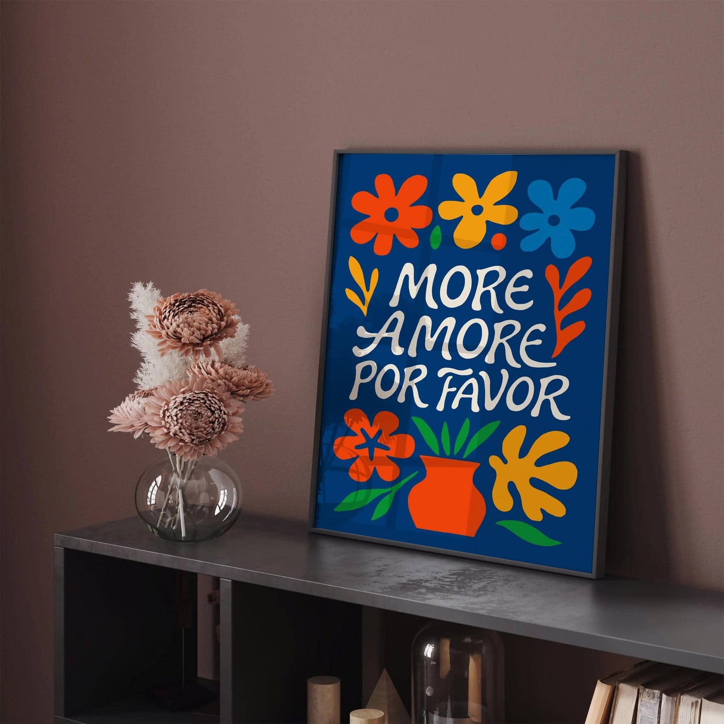 More Amore Por Favor Blue Typography Art Print