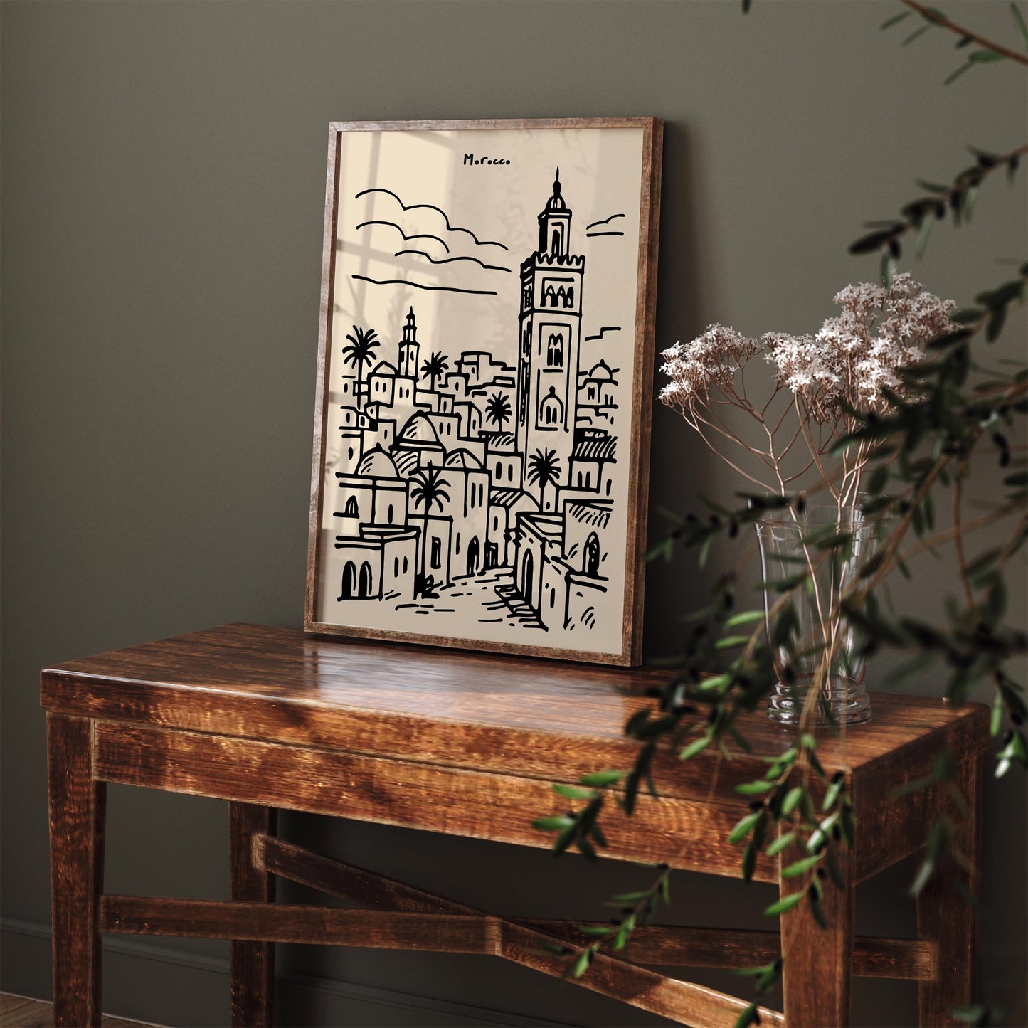 Morocco Travel Poster - Black Ink Style Wall Art