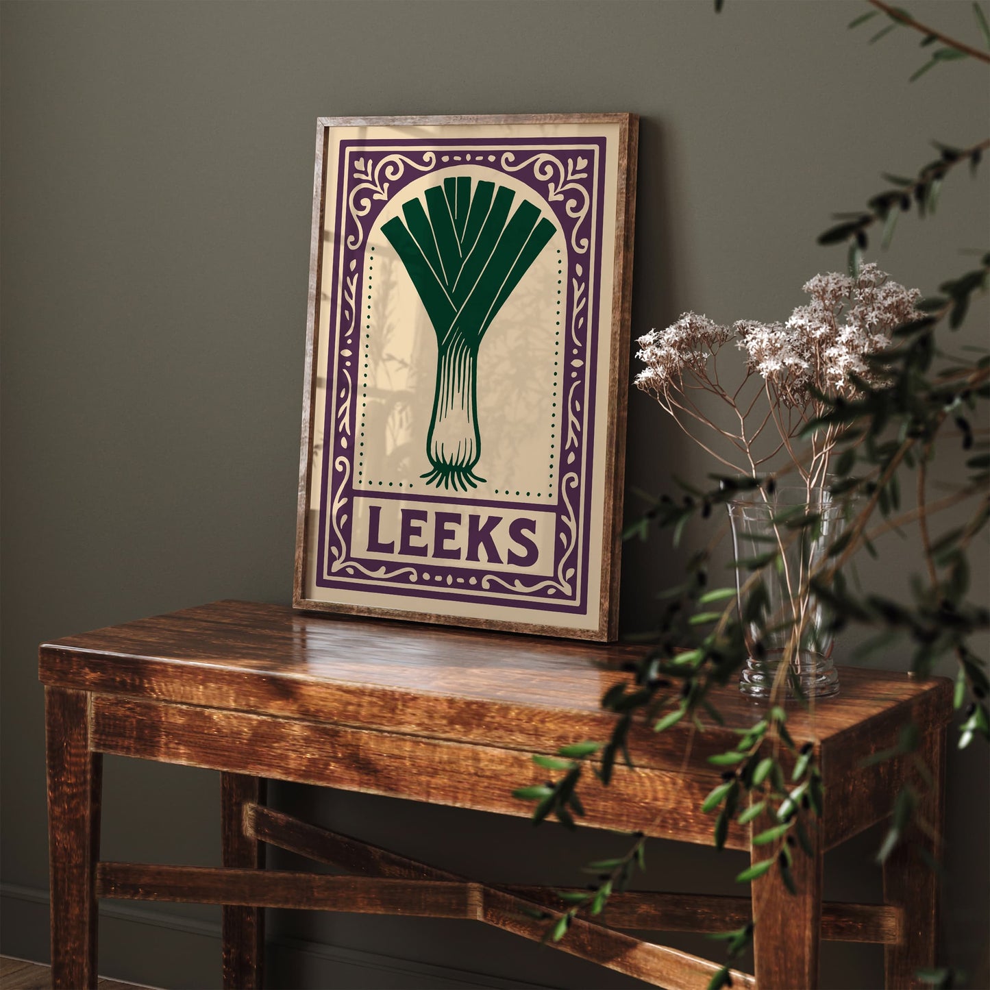 Leeks Veggie Art Print - Purple Rococo Wall Art Print