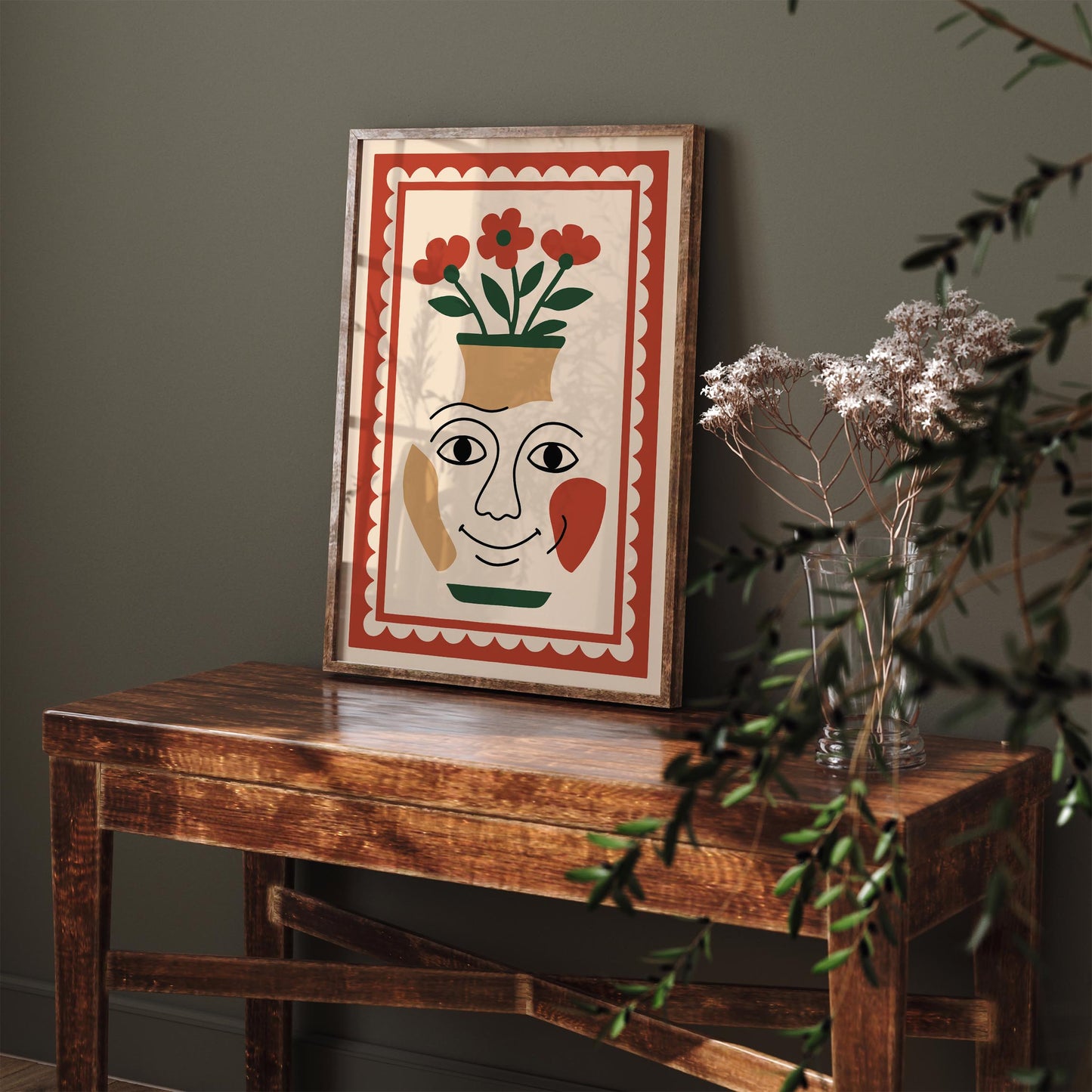 Flower Face Vase Poster - Surreal Floral Wall Art