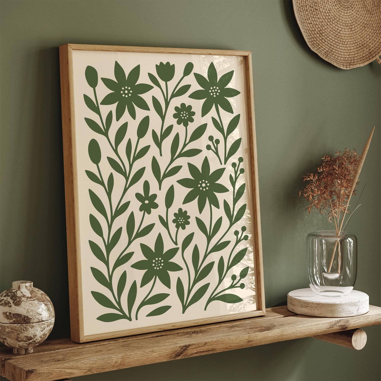 Green Scandinavian Botanical Art Print